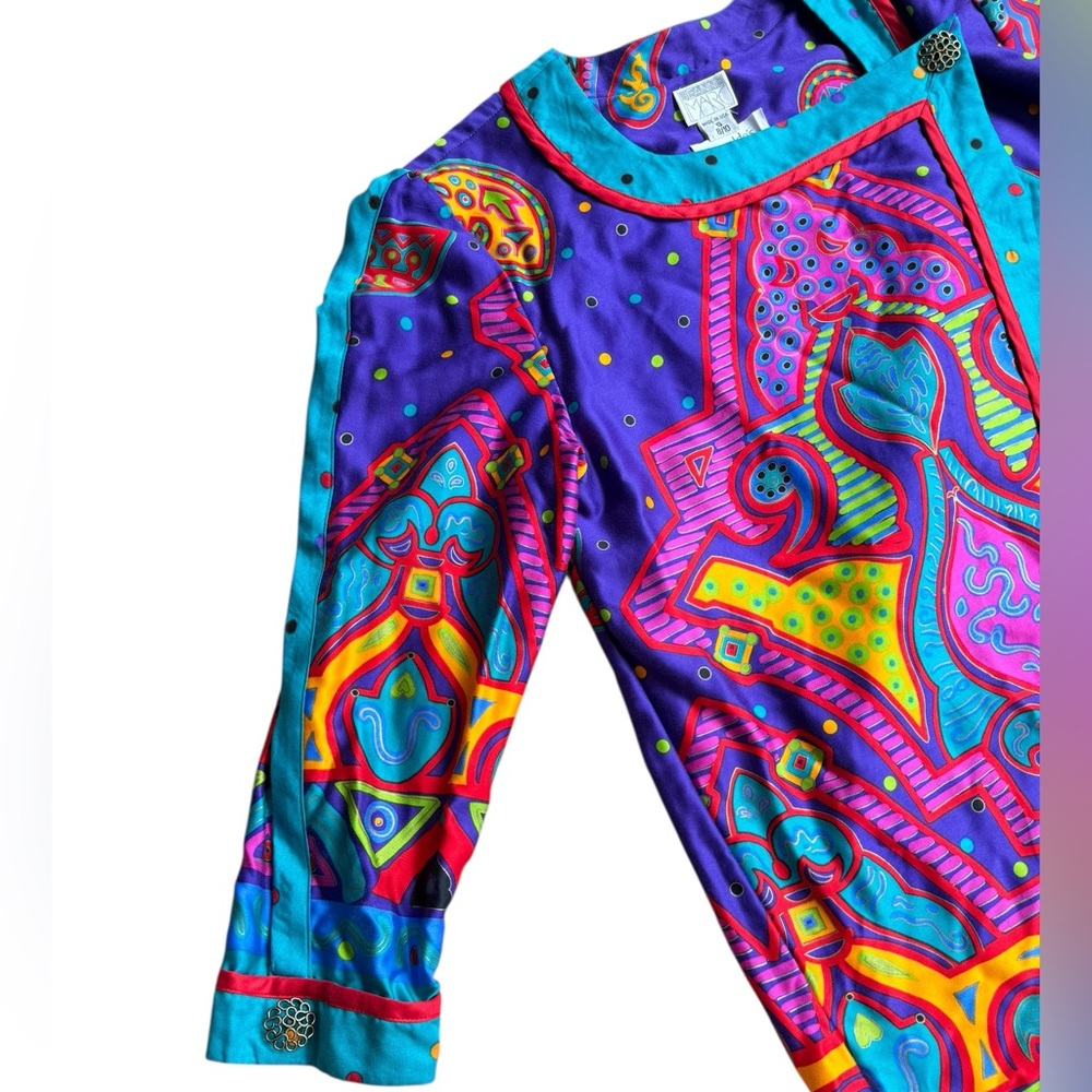 Vintage Jeanne Marc 80s Colorful Art To Wear Shirt Top Women’s Sz Small 8/10